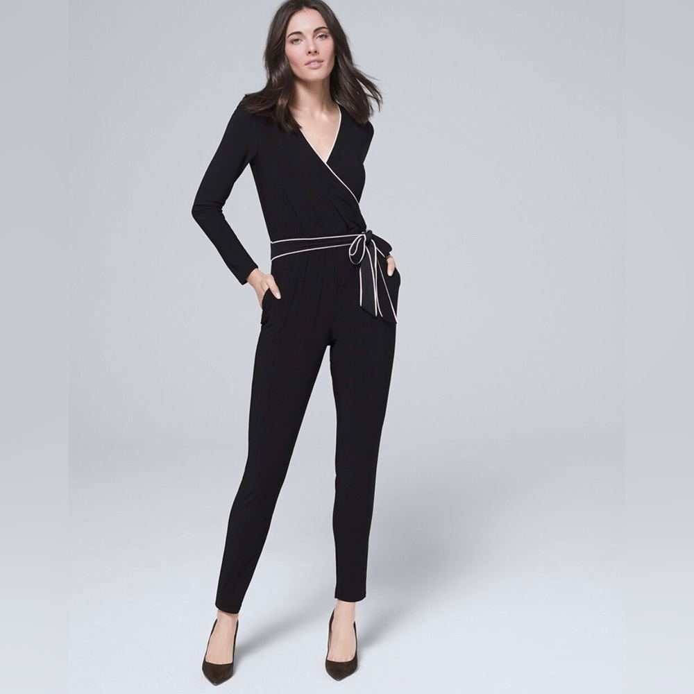 NWT Long Sleeve Knit Surplice Jumpsuit White House Black Market Size Med Petite